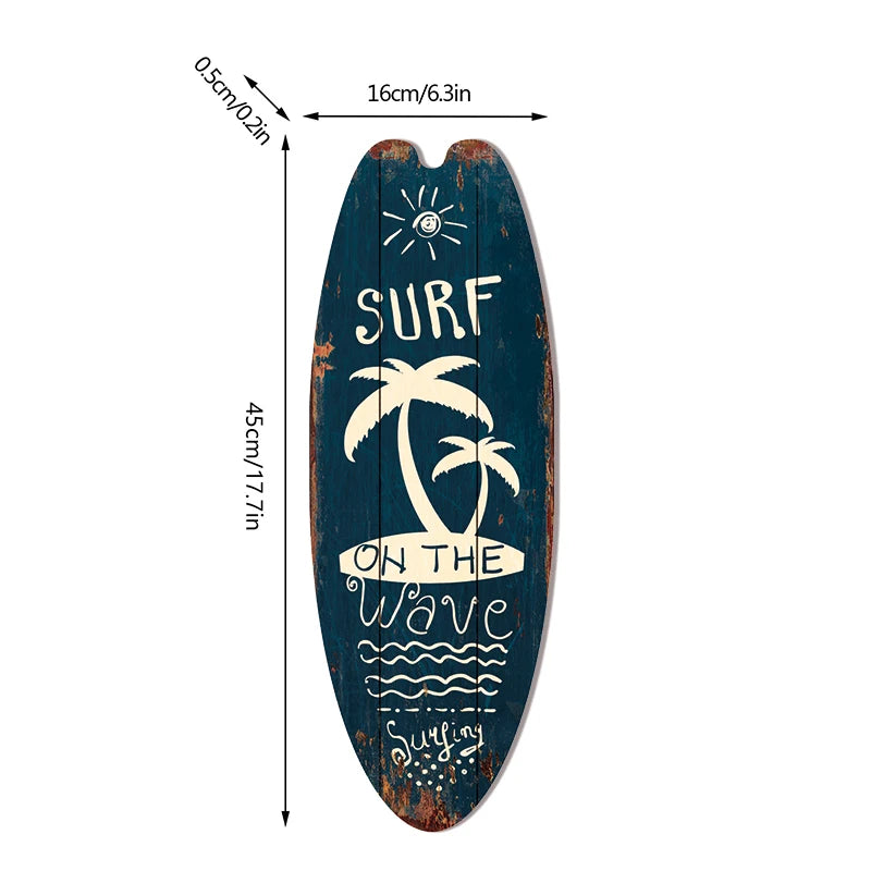 Vintage Wooden Printed Door Sign Sea Surfboard Summer Beach Ocean