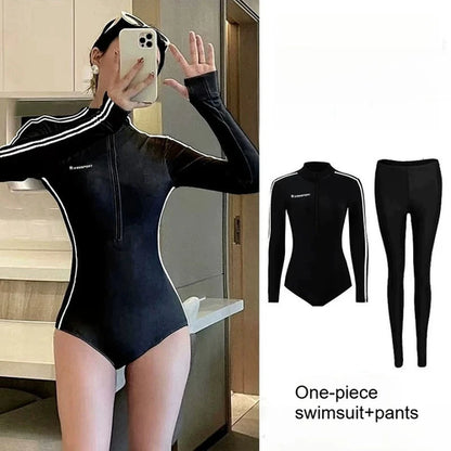 Long Sleeve Swimsuit Women Full Body Wetsuit Front Zip One Piece