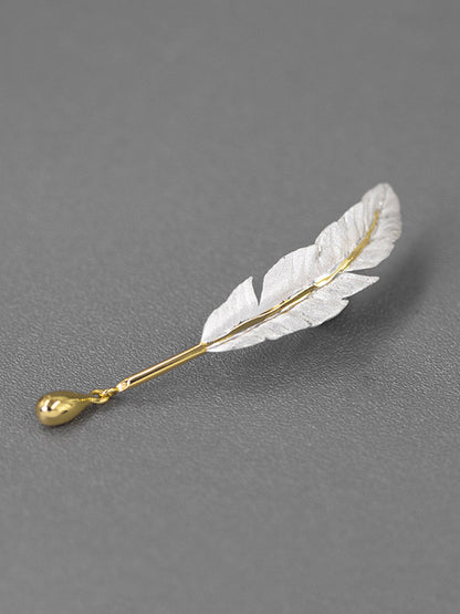 Silver-Plated Feather Brooch
