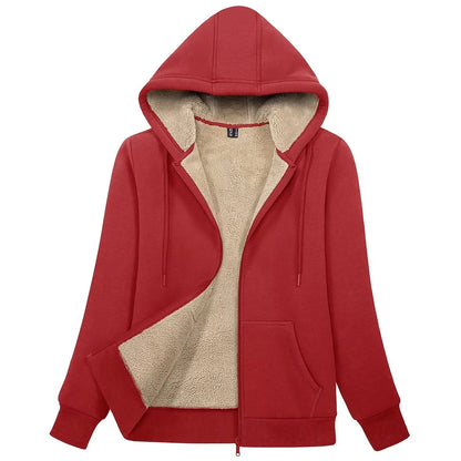Sherpa-Lined Fleece Zip-Up Hoodie Jacket Women