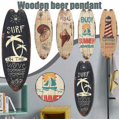 Vintage Wooden Printed Door Sign Sea Surfboard Summer Beach Ocean