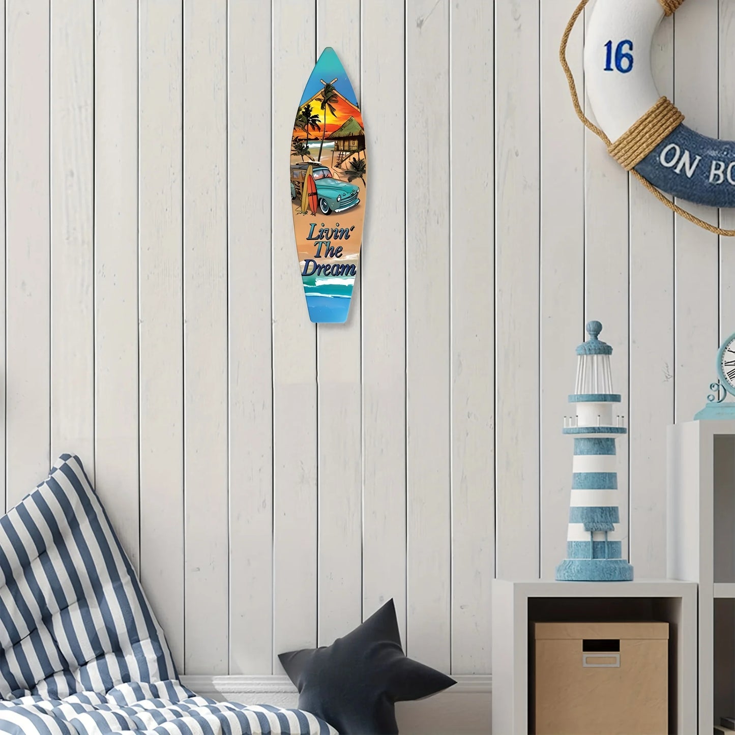 Tiki Bar Surfboard Wooden Sign Beach Themed Decor Decorative Wall Sign