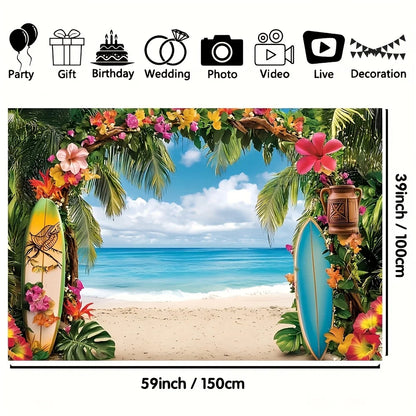 Hawaiian Beach background banner - tropical flowers, including palm
