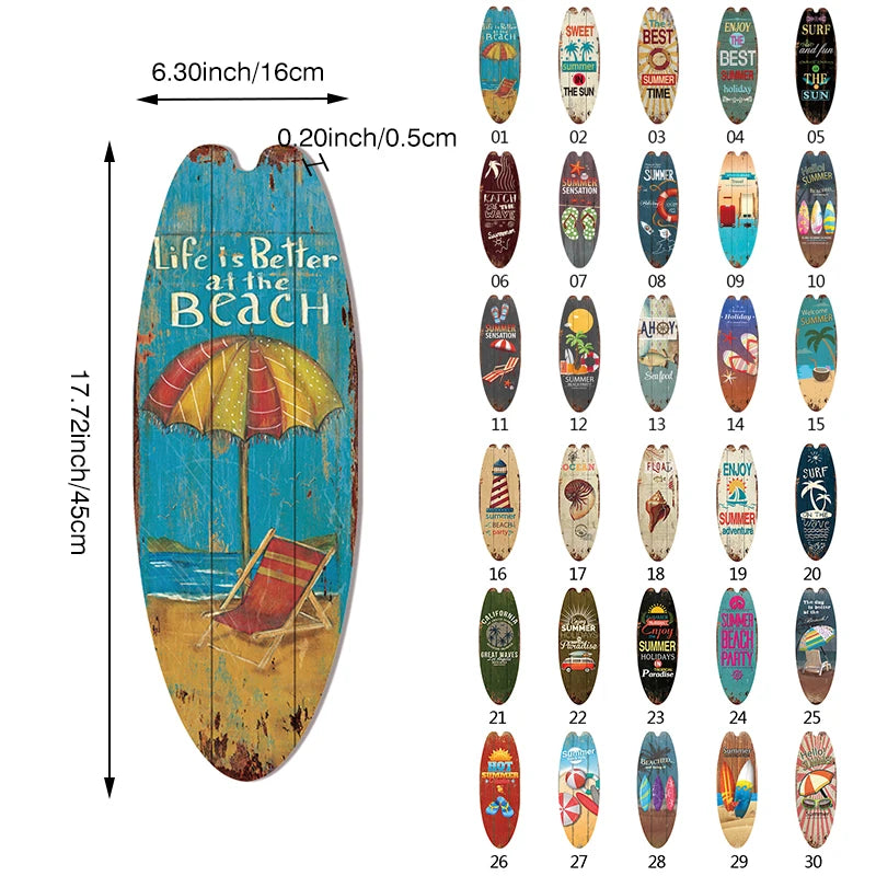Vintage Wooden Printed Door Sign Sea Surfboard Summer Beach Ocean