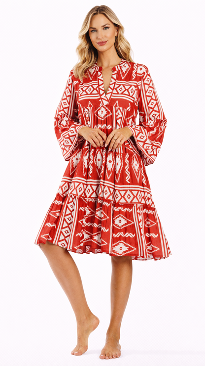 Red Boho Mini Dress Wholesale | Resort Wear Vacation Dress for Boutiques