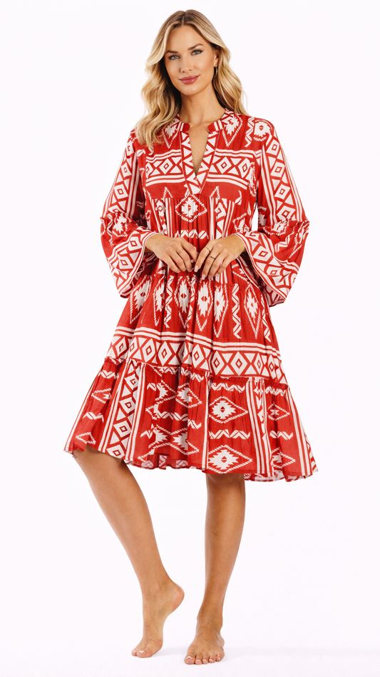 Red Boho Mini Dress Wholesale | Resort Wear Vacation Dress for Boutiques