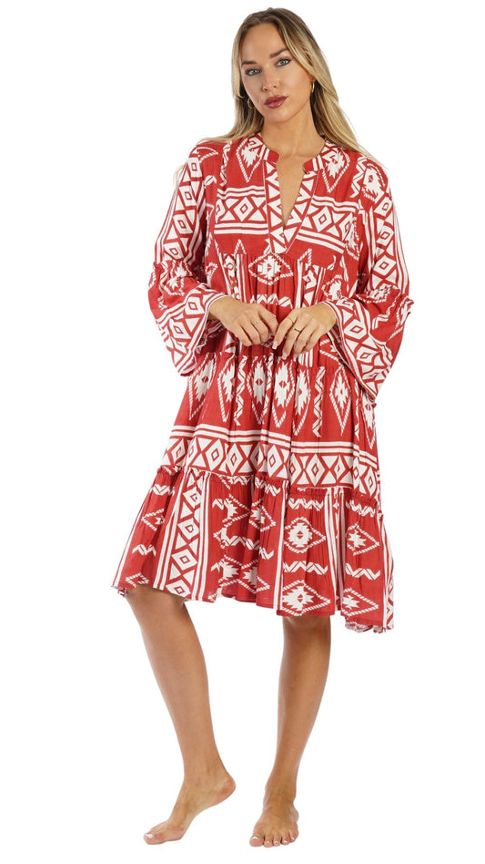 Red Boho Mini Dress Wholesale | Resort Wear Vacation Dress for Boutiques