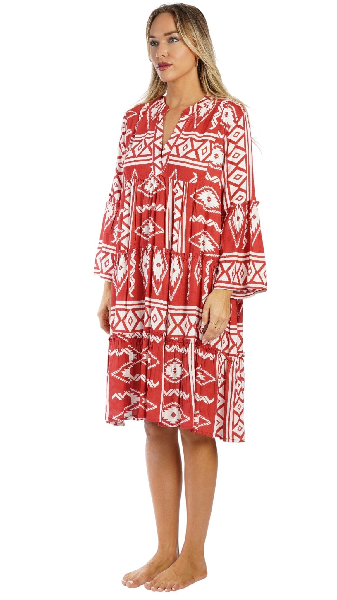 Red Boho Mini Dress Wholesale | Resort Wear Vacation Dress for Boutiques