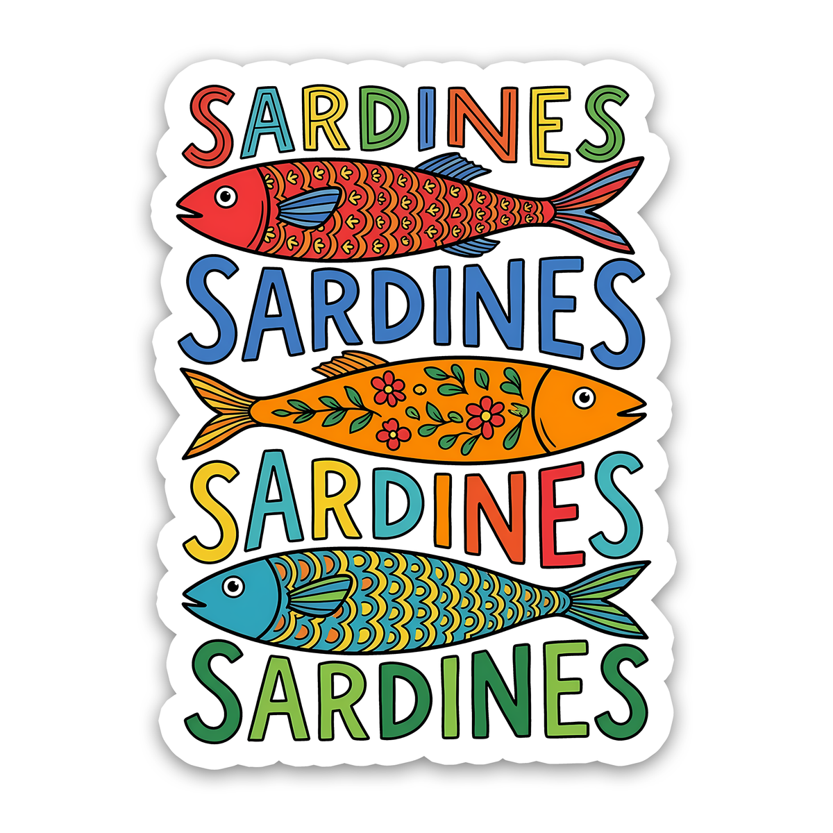 Retro Colorful Sardines Pattern Art Sticker