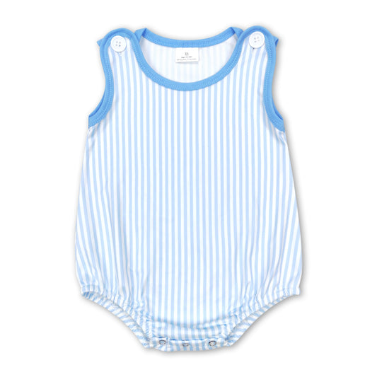 Sleeveless blue stripe baby boy summer romper