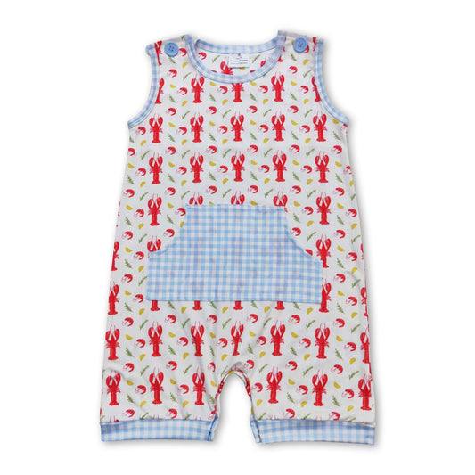 Sleeveless plaid pocket crawfish baby boys romper