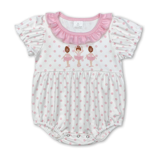 Pink polka dots short sleeves dance baby girls romper