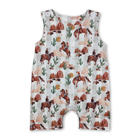 Sleeveless cows cactus western baby boy summer romper