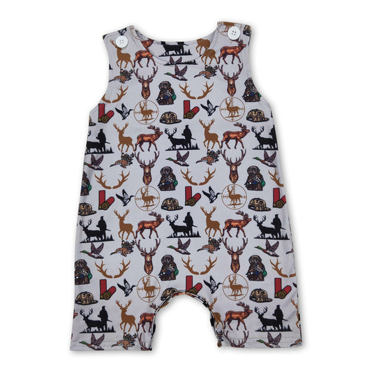 Sleeveless deer duck dog hunting baby boy romper