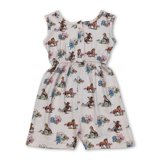 Sleeveless horse rodeo floral western girls jumpsuit
