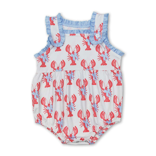 Sleeveless ruffle bow crawfish baby girls romper