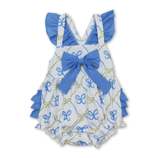 Light blue flutter sleeves ruffle bow baby girls romper