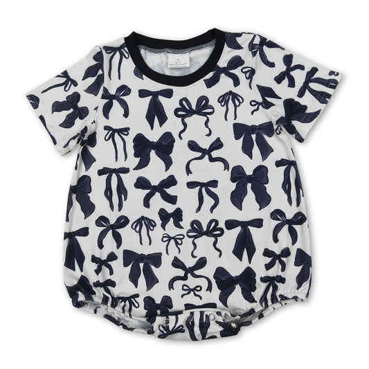 Short sleeves black bow baby girls summer romper