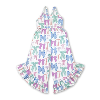 Straps colorful bows ruffle toddler girls jumpsuit