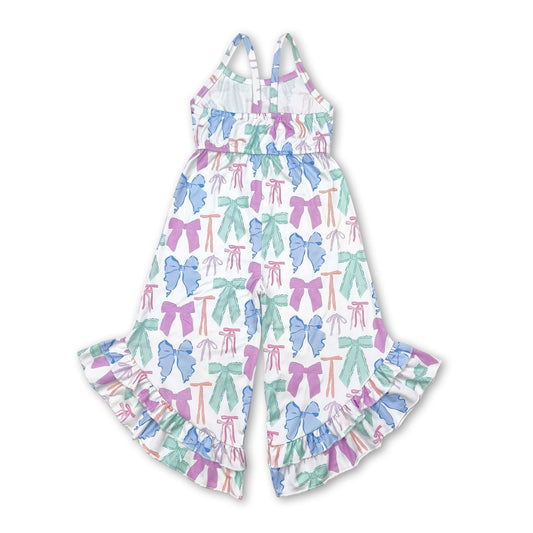 Straps colorful bows ruffle toddler girls jumpsuit