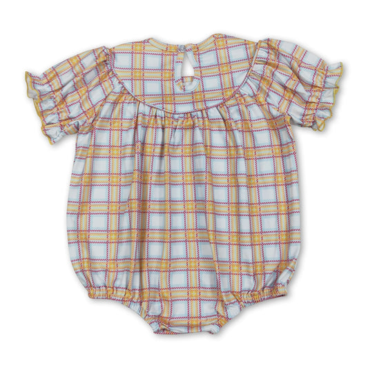 Short sleeves plaid cow tractor farm baby girls romper