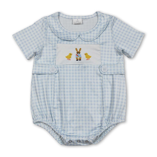 Short sleeves plaid chicken bunny baby boy Easter romper