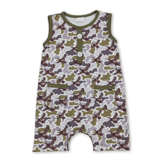 Sleeveless camo duck pockets baby boy summer romper