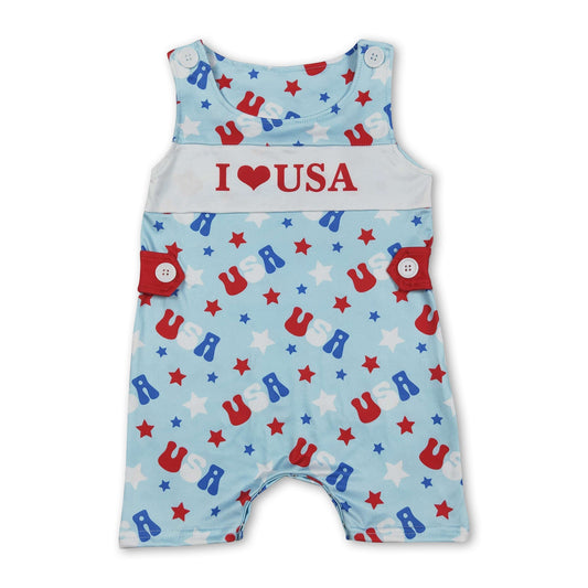 Sleeveless I love USA stars baby boy 4th of july romper