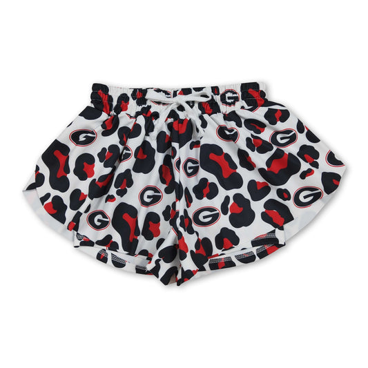 Red leopard G kids girls team active summer YOGA shorts