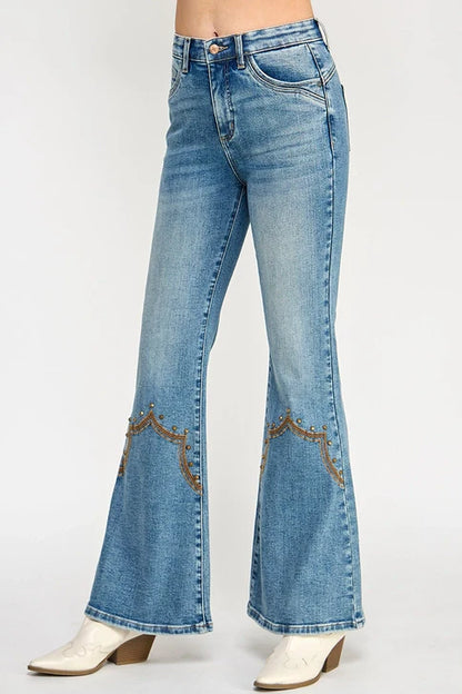 Saige HIGH Rise Western Embroidery & Stud Flare