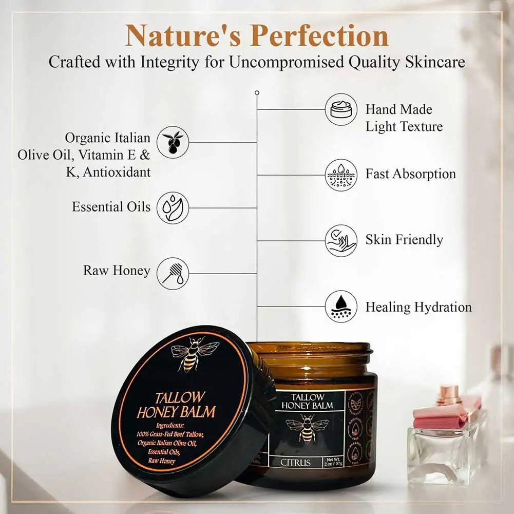 Organic Grass Fed Beef Tallow Balm With Raw Honey Moisturizing Cream