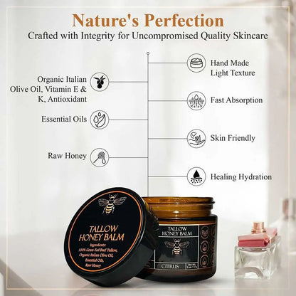 Organic Grass Fed Beef Tallow Balm With Raw Honey Moisturizing Cream