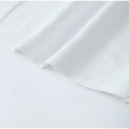 Women's Solid Cotton Linen Ruffle Shorts Suit V-neck Long Sleeve Drawstring Loose 2 Pieces Set