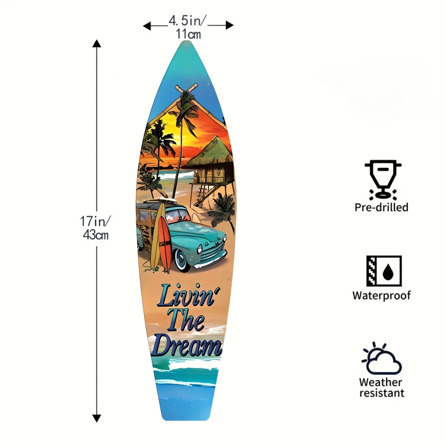 Tiki Bar Surfboard Wooden Sign Beach Themed Decor Decorative Wall Sign