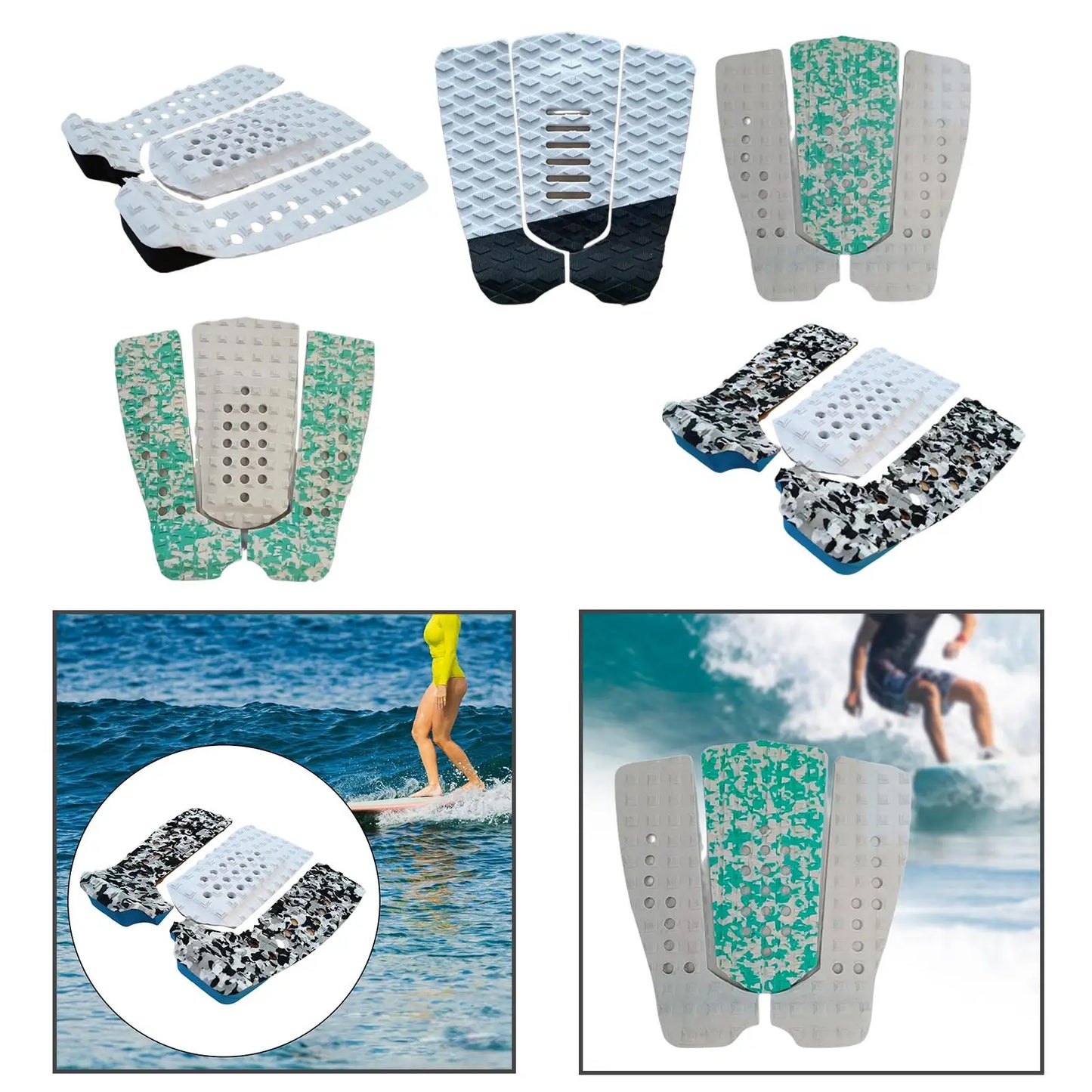 3Pcs Deck Grip Mat Adhesive Anti Slip Surfboard Traction Pad Deck Pad