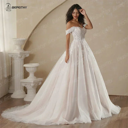 Boho Champagne Wedding Dress | Custom A-Line Bridal Gown -femstylo