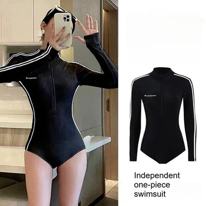 Long Sleeve Swimsuit Women Full Body Wetsuit Front Zip One Piece