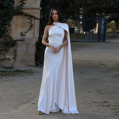 Elegant Ribbon Halter Dress Women Solid Off Shoulder Sleeveless Backless Slim Maxi Dresses 2025 Summer Autumn Party Robes Lady