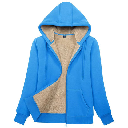 Sherpa-Lined Fleece Zip-Up Hoodie Jacket Women