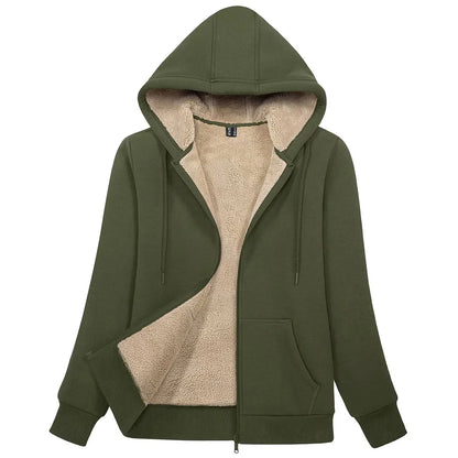 Sherpa-Lined Fleece Zip-Up Hoodie Jacket Women