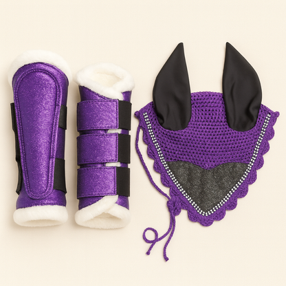 Horse Saddle Pad, Ear Bonnet & Horse Boot Set