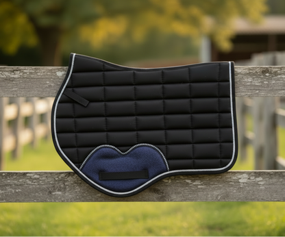 Black Cotton Jumping Horse Saddle Pad with Ear Bonnet and Blushing Boot / Bell Boot option