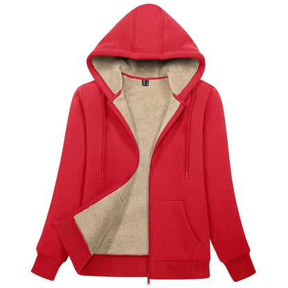 Sherpa-Lined Fleece Zip-Up Hoodie Jacket Women