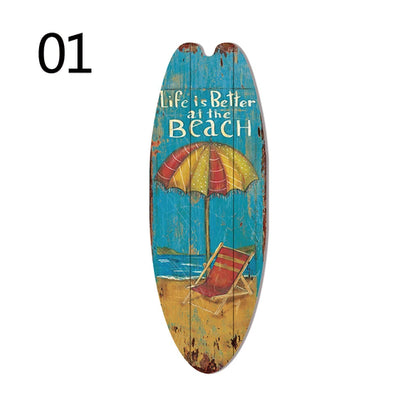 Vintage Wooden Printed Door Sign Sea Surfboard Summer Beach Ocean