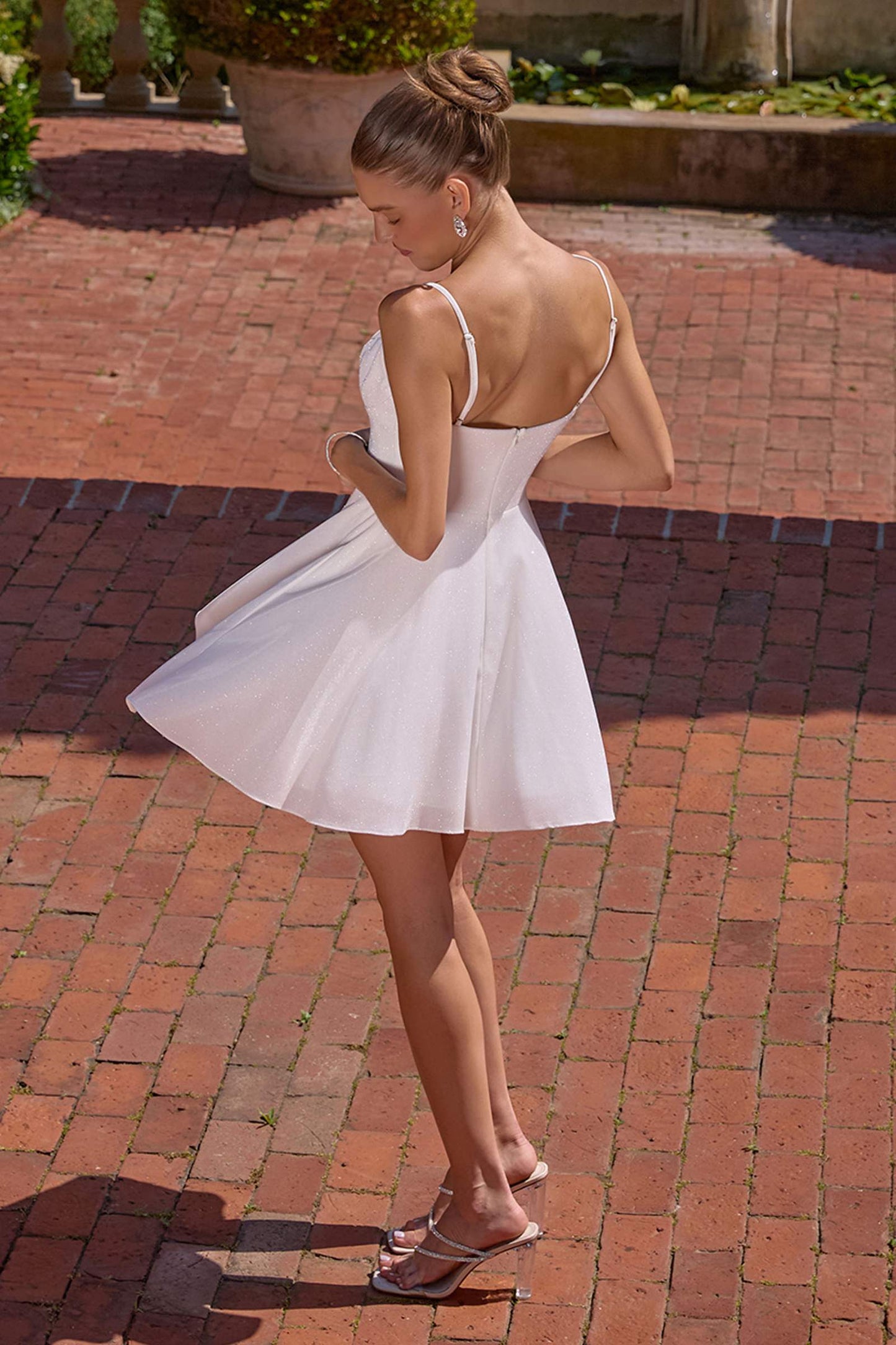 Amoris T103 Short A-Line Glitter Satin Scoop Neckline Dress