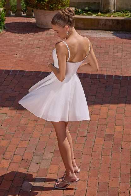 Amoris T103 Short A-Line Glitter Satin Scoop Neckline Dress