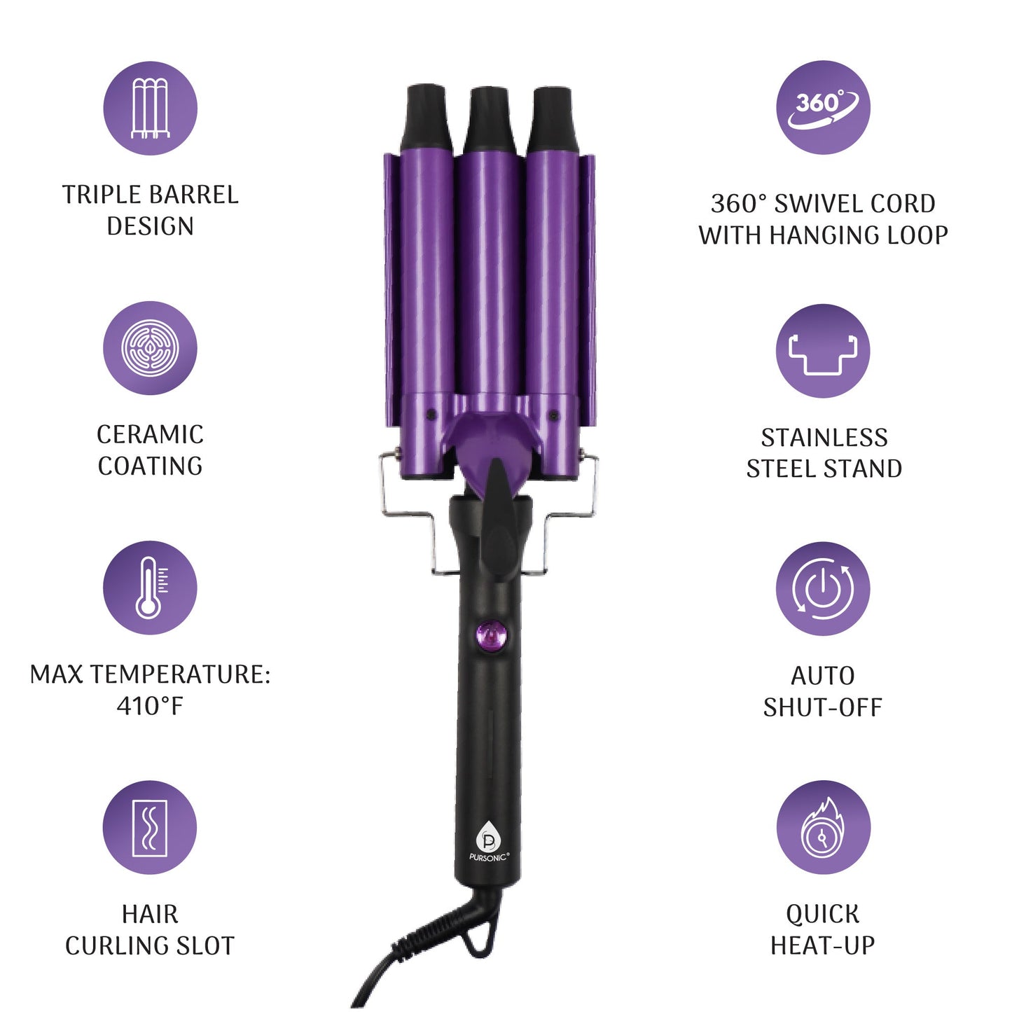 Dimmable LED Vanity Mirror & Pursonic Triple Barrel Hair Curler: The Ultimate Glow-Up Bundle-2