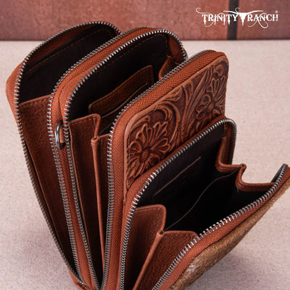 Trinity Ranch Genuine Hair-On Cowhide /Tooled Collection Phone Purse with Coin Pouch