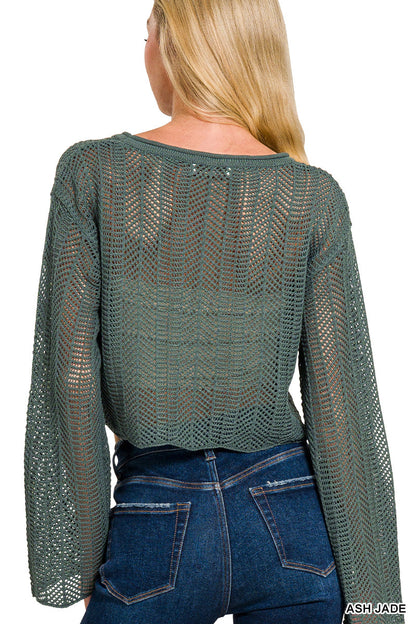 Zenana Open Knit Cropped Sweater – Lightweight Layering Top