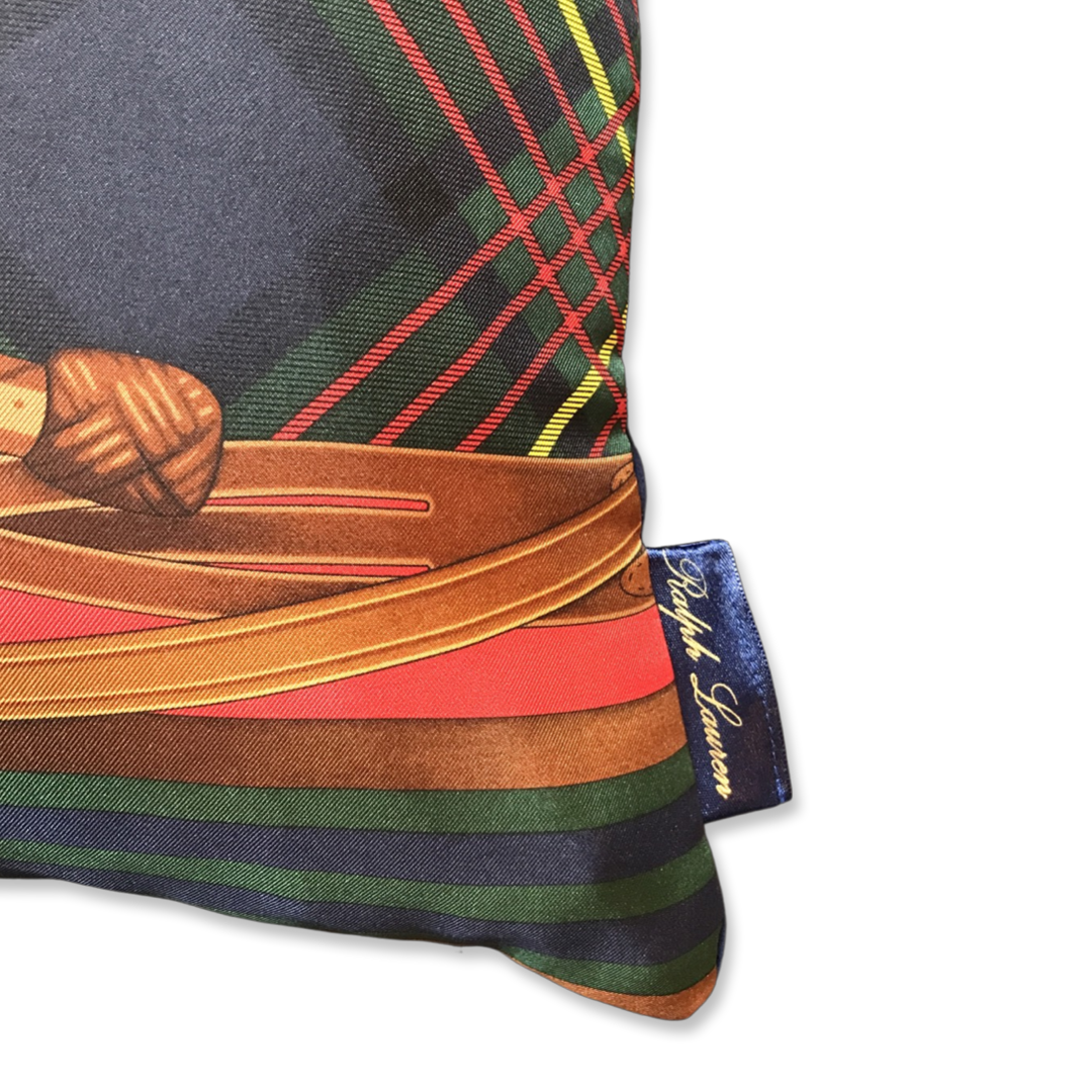 Tartan Equestrian Vintage Silk Scarf Pillows 17"